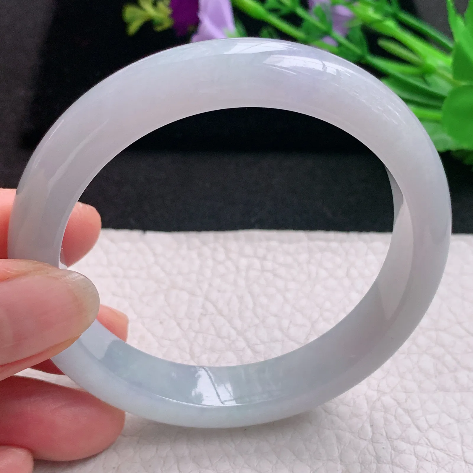 hh实拍57*12*8.5平安镯 天然缅甸翡翠A货玉手镯淡冰紫底宽边玉手环