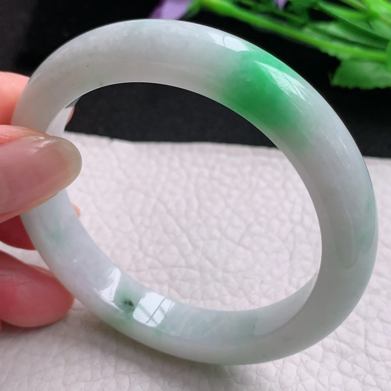 nr实拍54.5*10.5*8平安镯 天然缅甸翡翠A货玉手镯飘绿秀气宽边玉手环