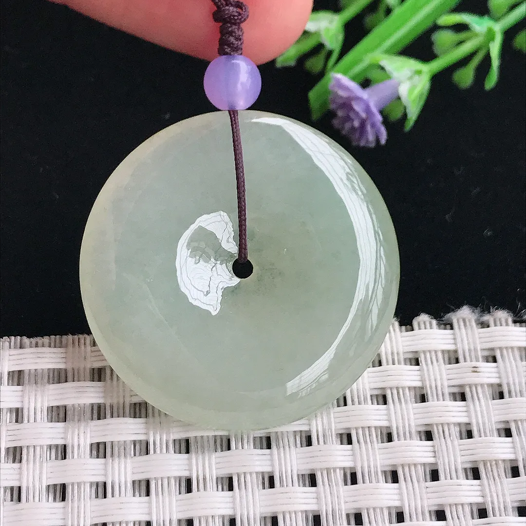 实拍A货翡翠32.8/5.8老坑冰胶水灵冰晴平安扣吊坠翡翠挂件