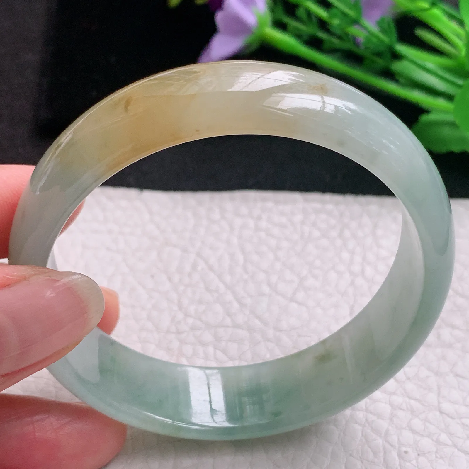 mq实拍59*16.2*6.5平安镯 天然缅甸翡翠A货玉手镯冰润三彩宽边玉手环