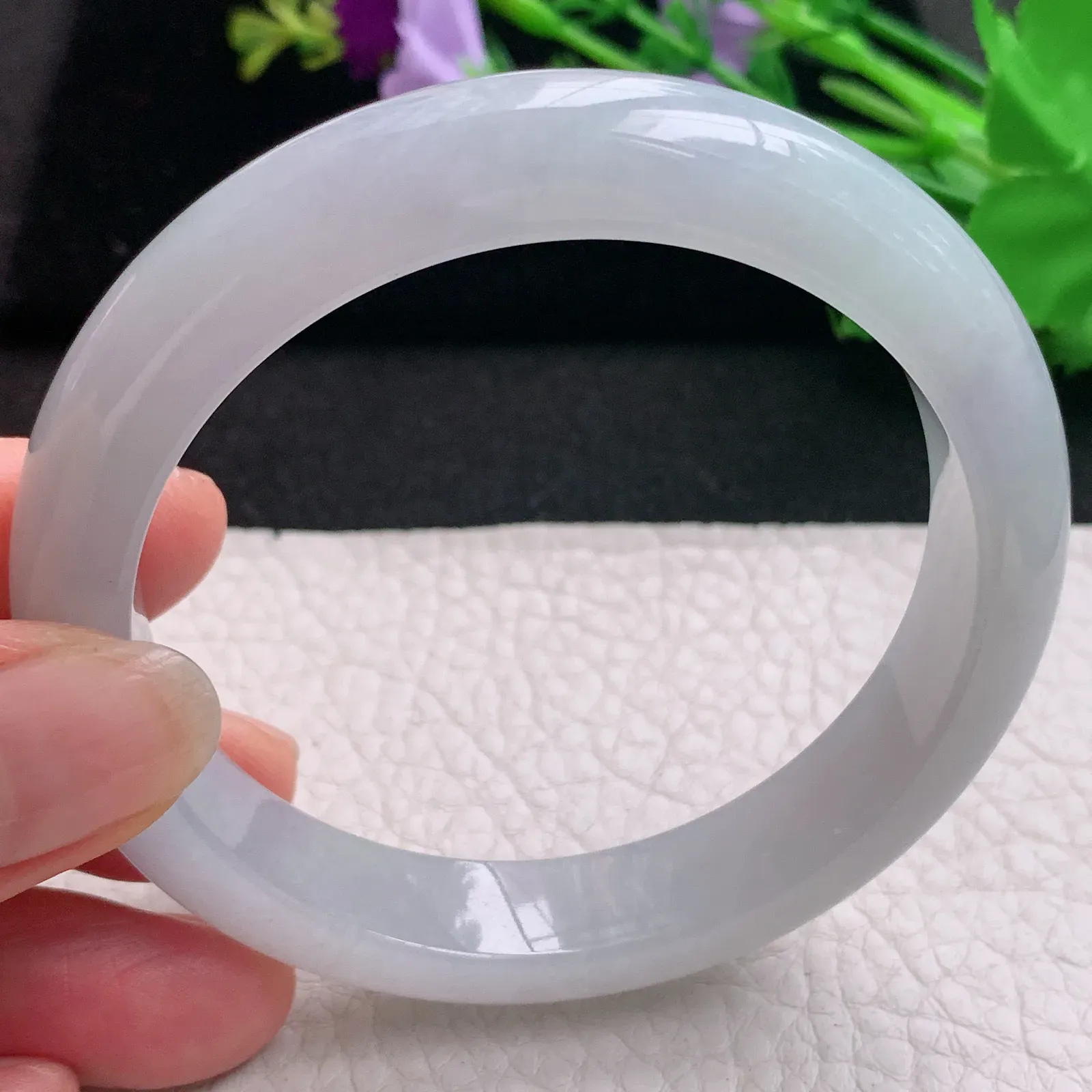 hh实拍57*12*8.5平安镯 天然缅甸翡翠A货玉手镯淡冰紫底宽边玉手环