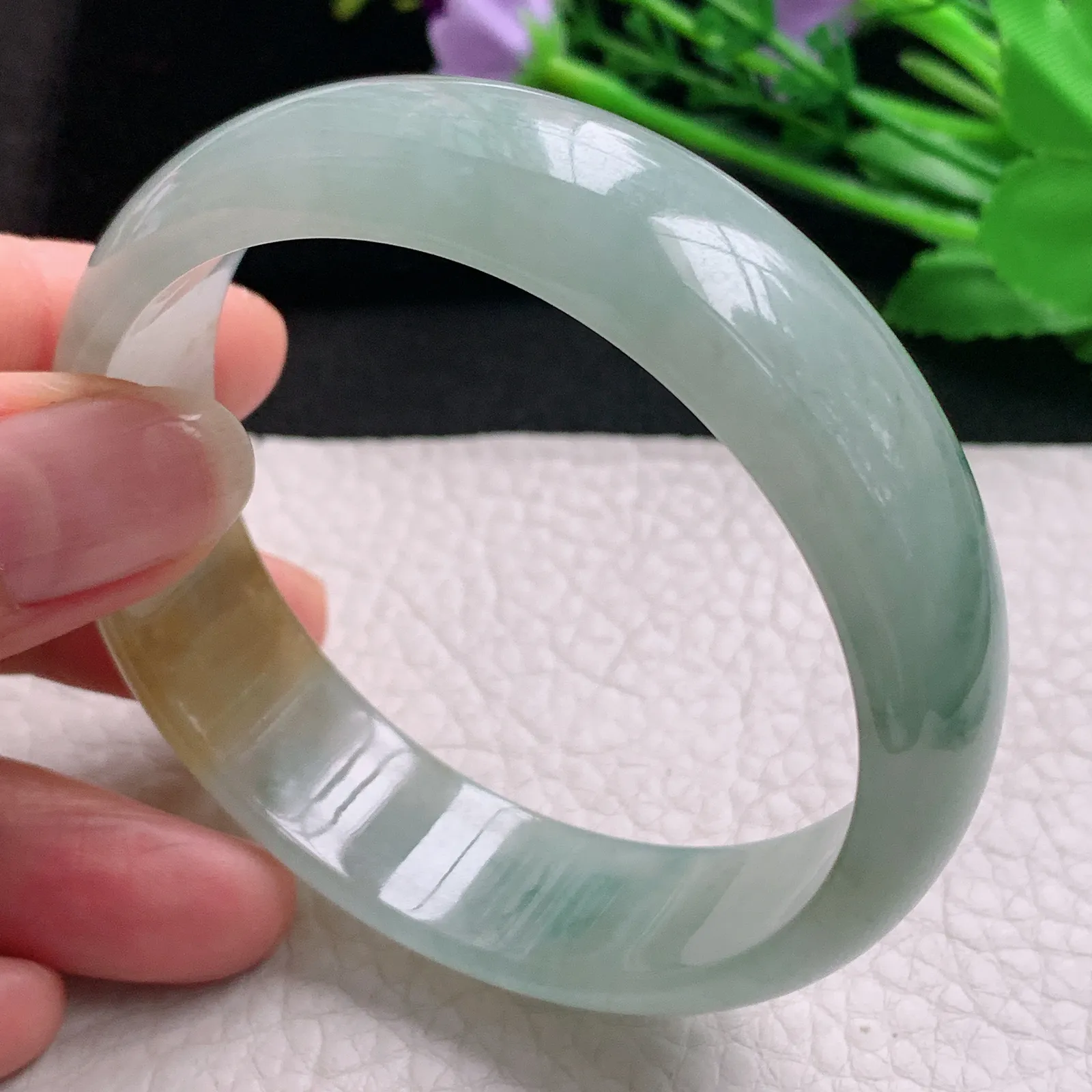 mq实拍59*16.2*6.5平安镯 天然缅甸翡翠A货玉手镯冰润三彩宽边玉手环