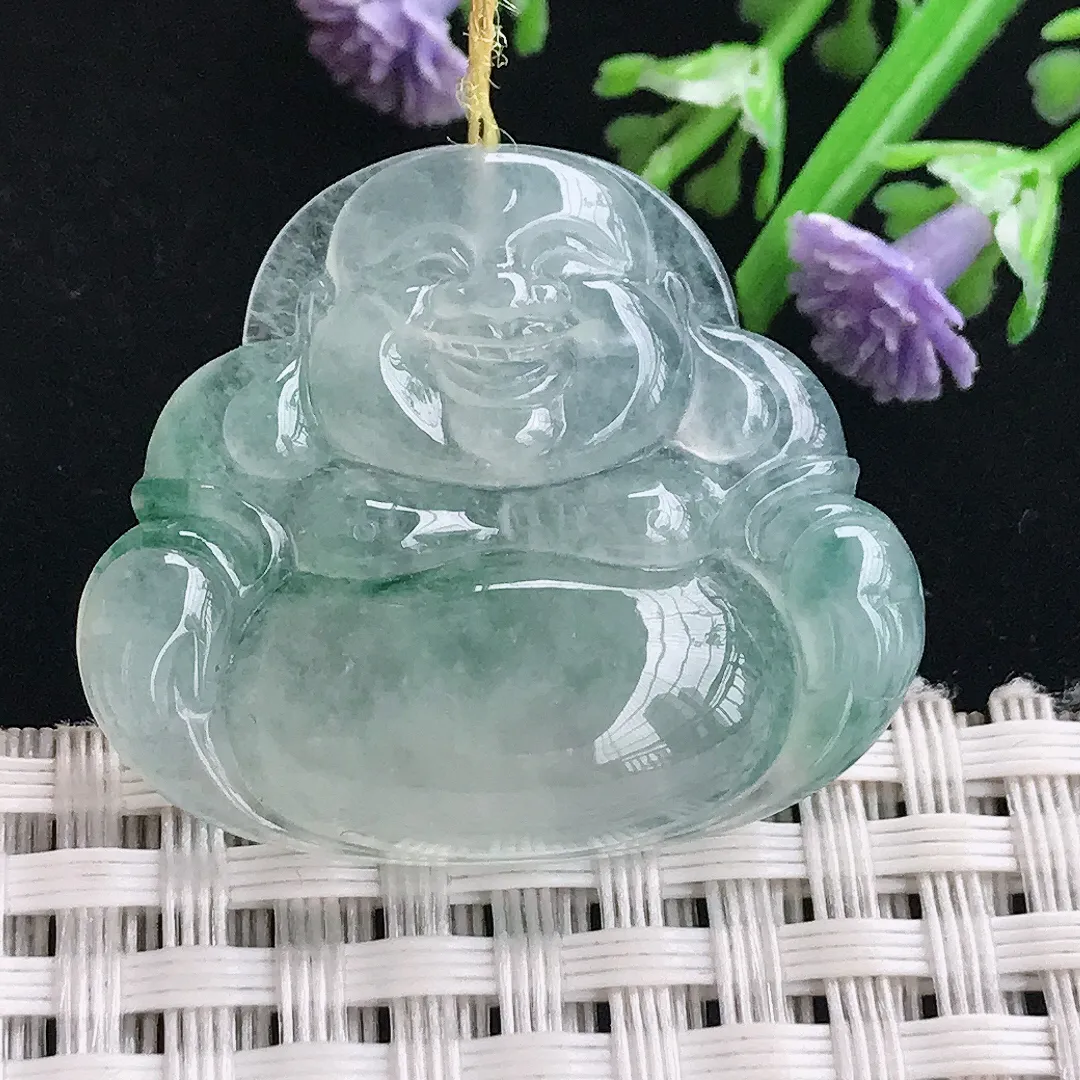 实拍A货翡翠27.8/32.8/6.2老坑冰种起胶冰飘花佛公吊坠翡翠玉佛挂件