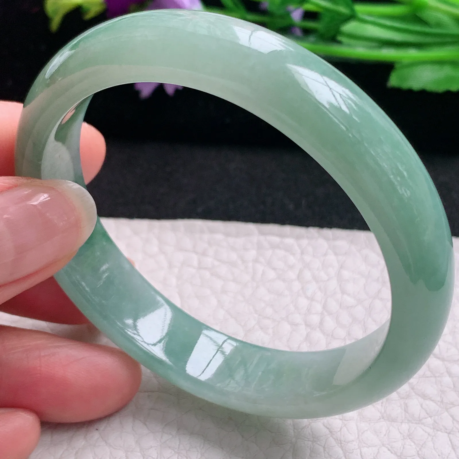 ss实拍55*51*12.8*7.2贵妃镯 天然缅甸翡翠A货玉手镯飘花秀气美人镯