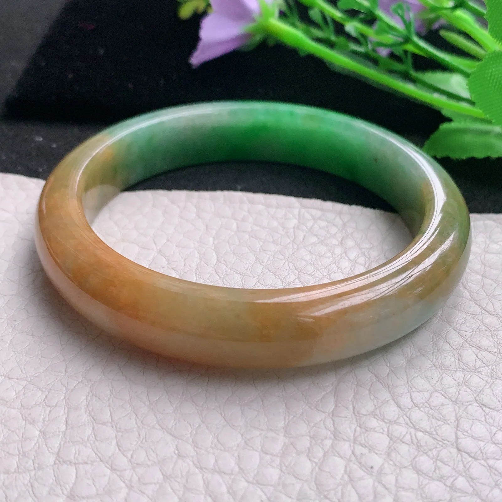 mq实拍58.5*12*8.5平安镯 天然缅甸翡翠A货玉手镯双彩水润宽边玉手环