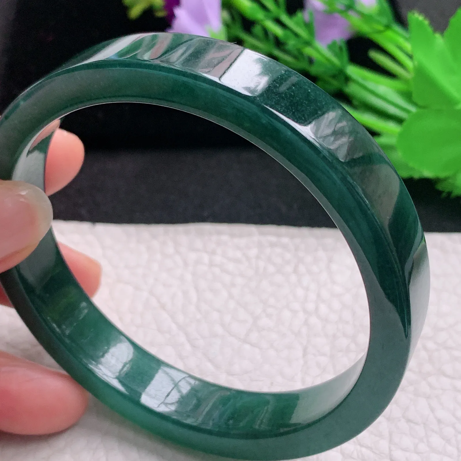 mq大圈口63.5*12.6*6.2宽扁镯 天然翡翠A货玉手镯蓝韵水润宽边玉手环