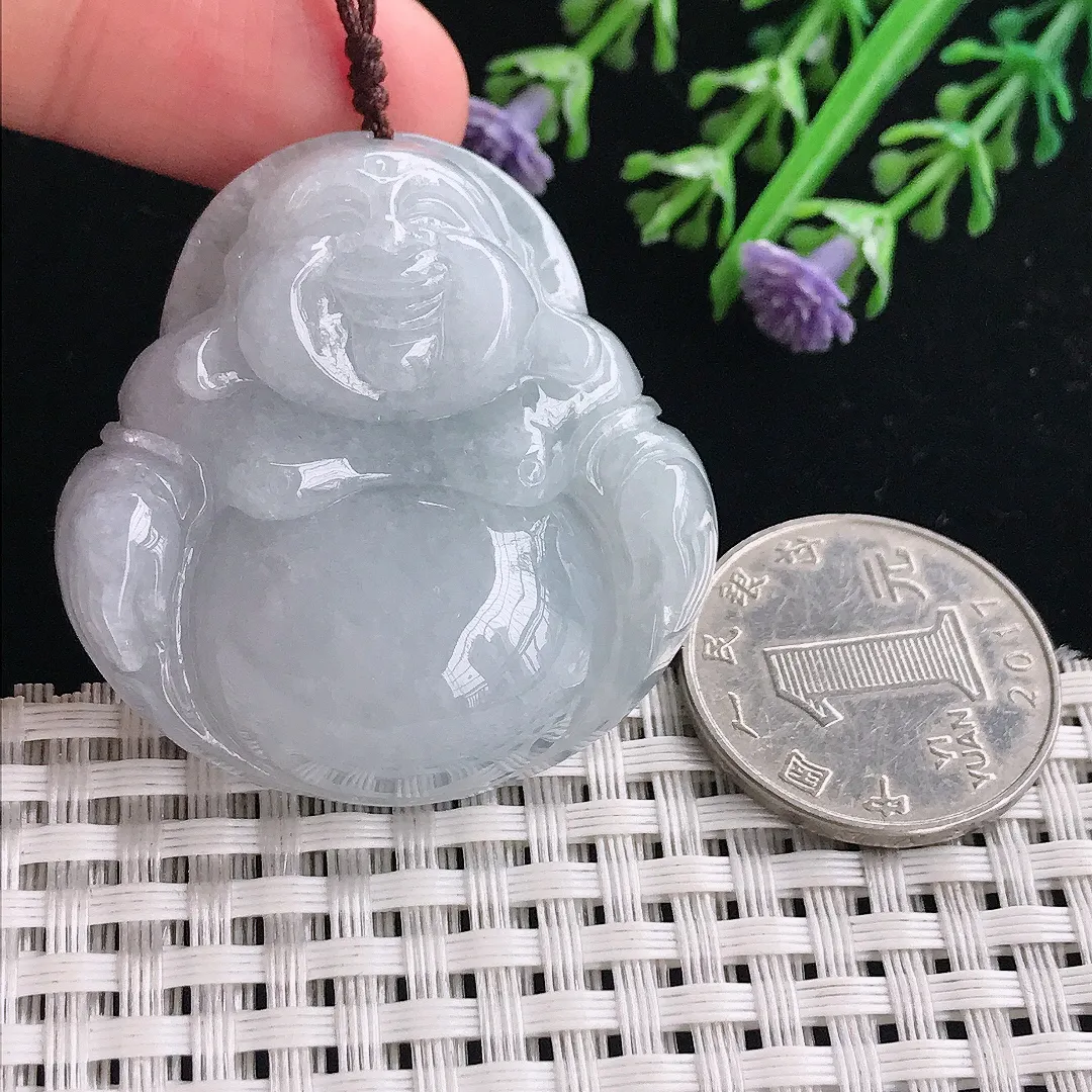 实拍A货翡翠42/41/13老坑秀气温润大佛公吊坠正装翡翠玉佛挂件