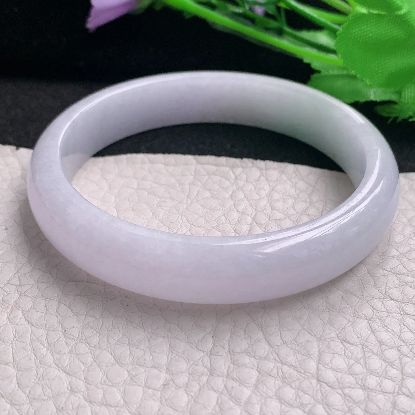 nr实拍57.5*12.2*6.8平安镯 天然缅甸翡翠A货玉手镯淡紫水润宽边玉手环