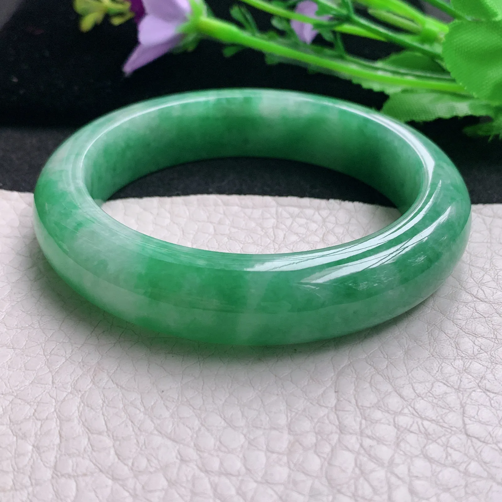 hh实拍56.5*13.5*9.3平安镯 天然缅甸翡翠A货玉手镯满绿辣色宽边玉手环