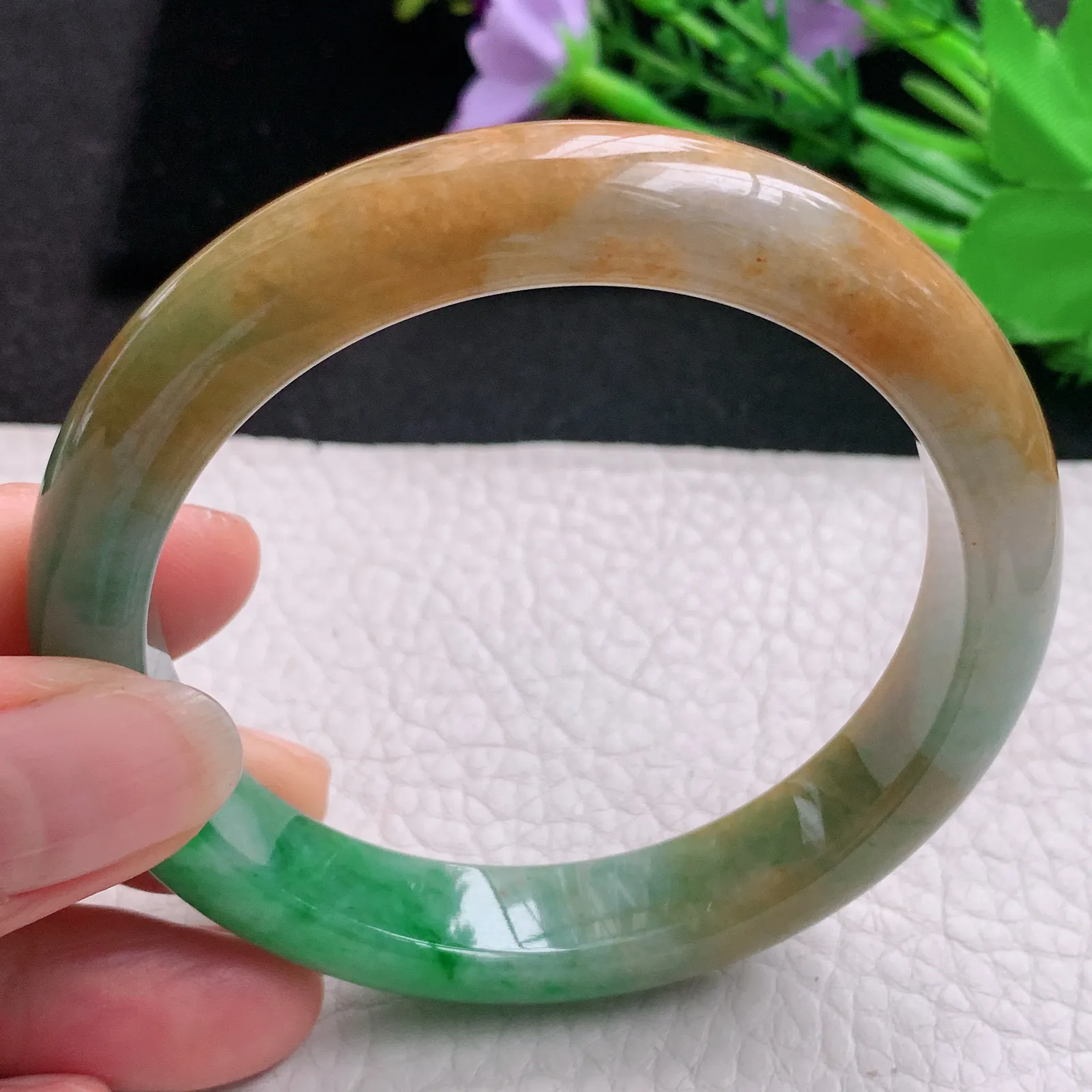 mq实拍58.5*12*8.5平安镯 天然缅甸翡翠A货玉手镯双彩水润宽边玉手环