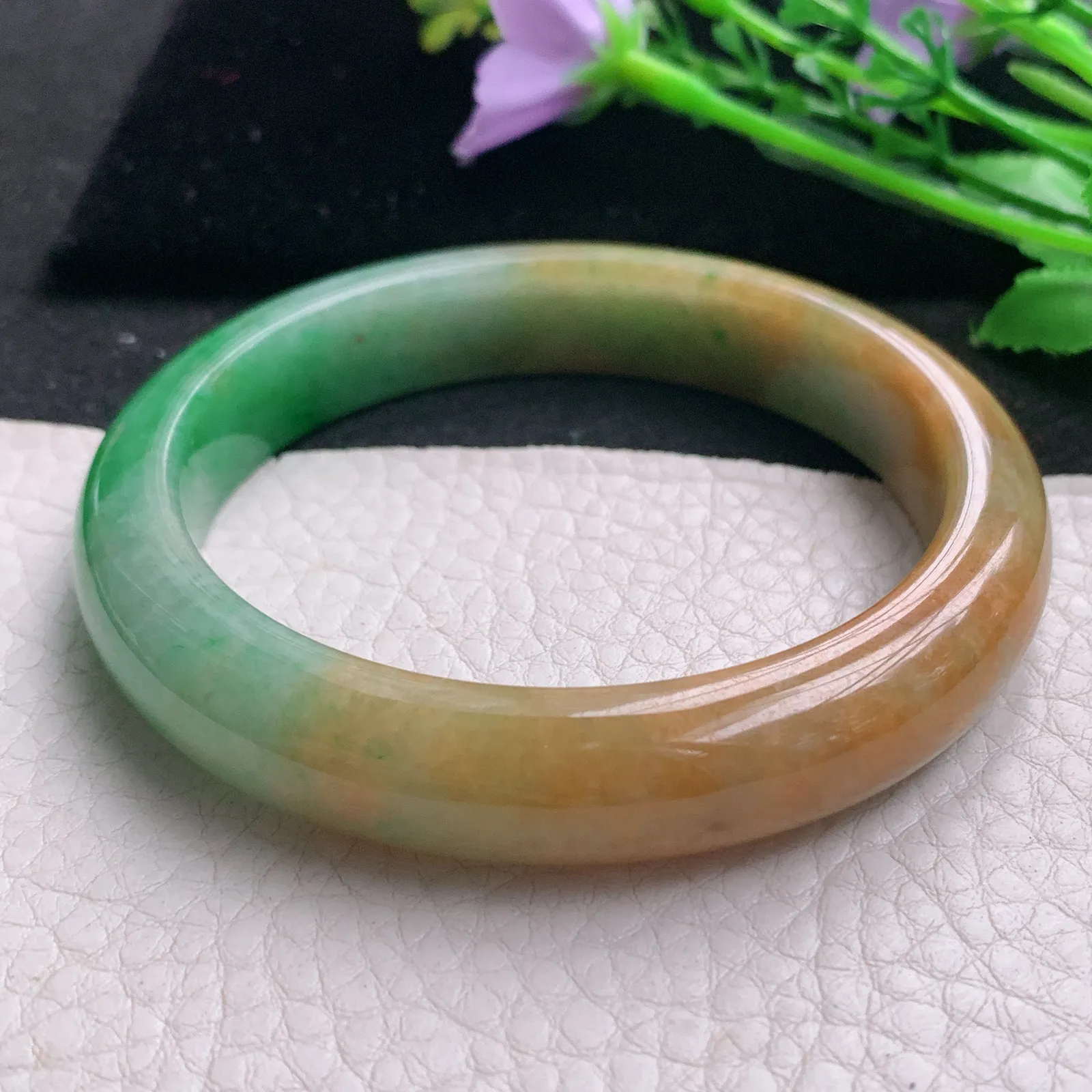 mq实拍58.5*12*8.5平安镯 天然缅甸翡翠A货玉手镯双彩水润宽边玉手环