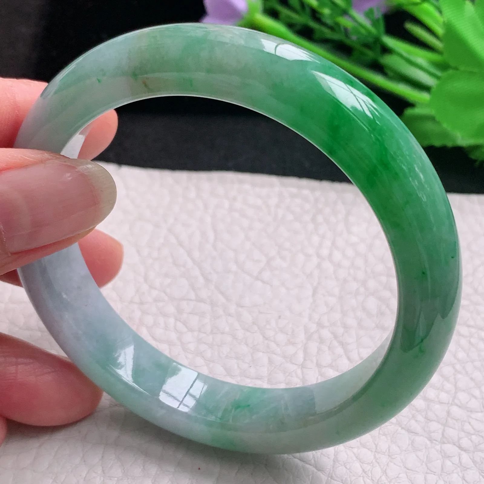 mq实拍59*12.3*8.8平安镯 天然缅甸翡翠A货玉手镯辣绿水润宽边玉手环