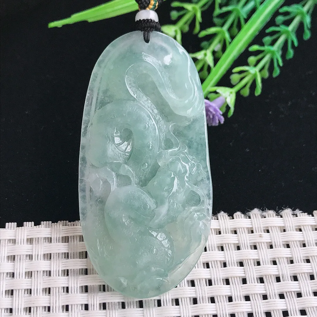 实拍A货翡翠62.5/31.5/9.8老坑冰胶水灵天空蓝龙牌吊坠翡翠挂件