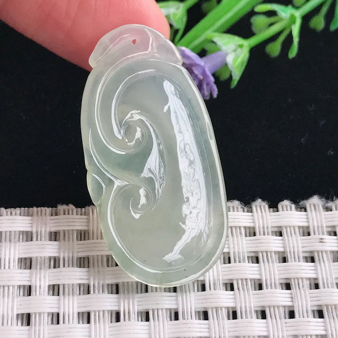 实拍A货翡翠37.6/19.6/4老坑冰胶水灵冰晴如意吊坠正装翡翠挂件