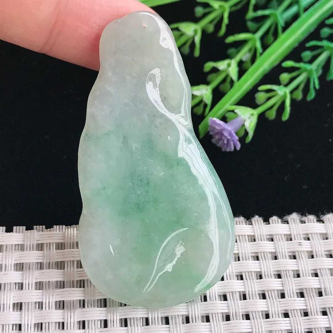 实拍A货翡翠59/31.8/5.8老坑冰润起胶飘绿悟道吊坠翡翠挂件