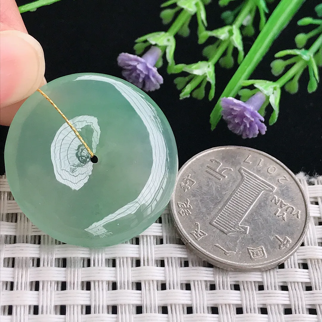 实拍A货翡翠30/5.6老坑冰胶果冻冰晴绿平安扣吊坠翡翠挂件