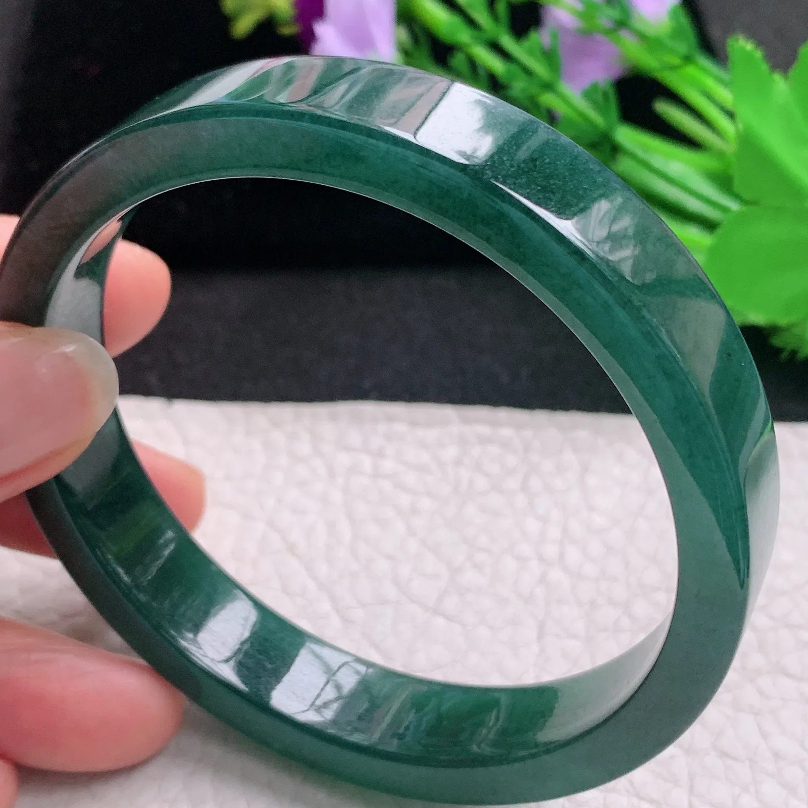 mq大圈口63.5*12.6*6.2宽扁镯 天然翡翠A货玉手镯蓝韵水润宽边玉手环