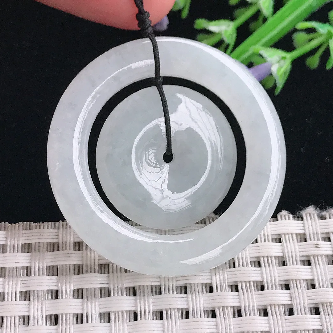 实拍A货翡翠39/6老坑冰润起胶母子扣平安扣吊坠翡翠挂件