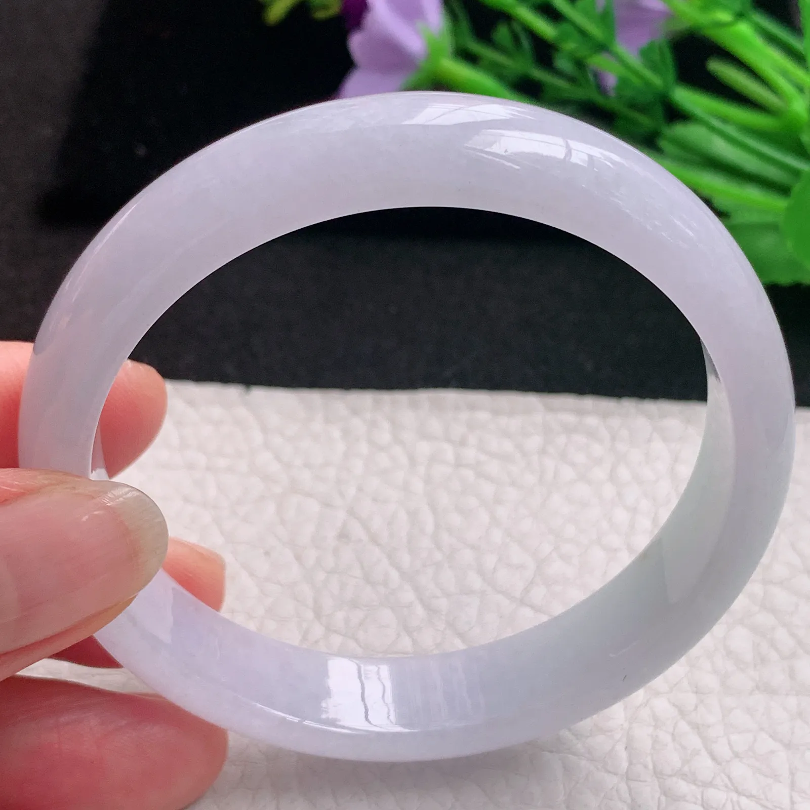 nr实拍57.5*12.2*6.8平安镯 天然缅甸翡翠A货玉手镯淡紫水润宽边玉手环