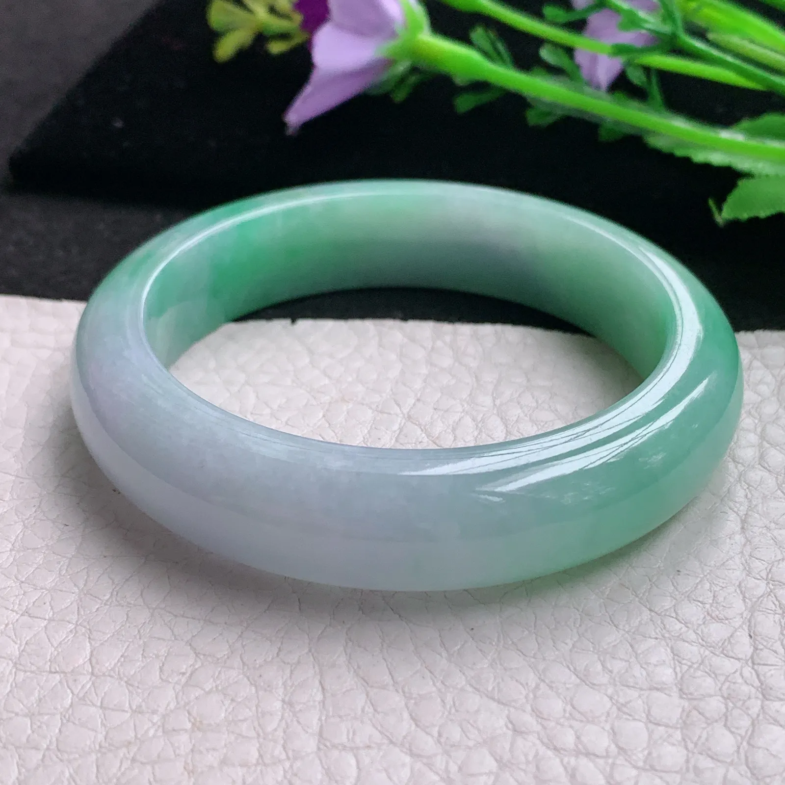 nr小圈口52.5*12.8*8.5平安镯 天然缅甸翡翠A货玉手镯春带彩秀气宽边玉手环