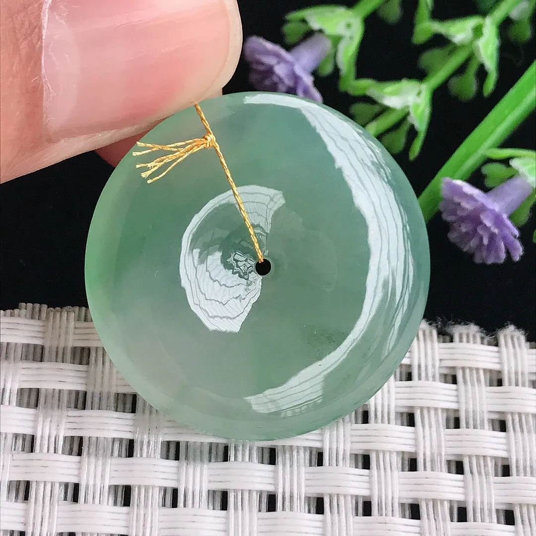 实拍A货翡翠30/5.6老坑冰胶果冻冰晴绿平安扣吊坠翡翠挂件