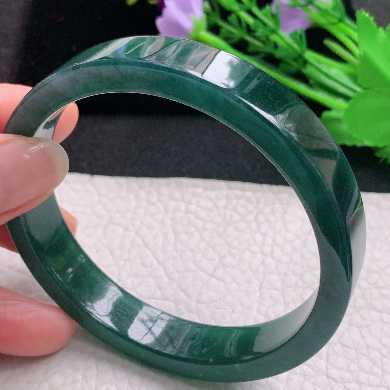 mq大圈口63.5*12.6*6.2宽扁镯 天然翡翠A货玉手镯蓝韵水润宽边玉手环