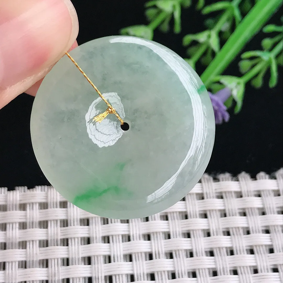 实拍A货翡翠31.8/6老坑冰胶果冻飘绿平安扣吊坠翡翠挂件