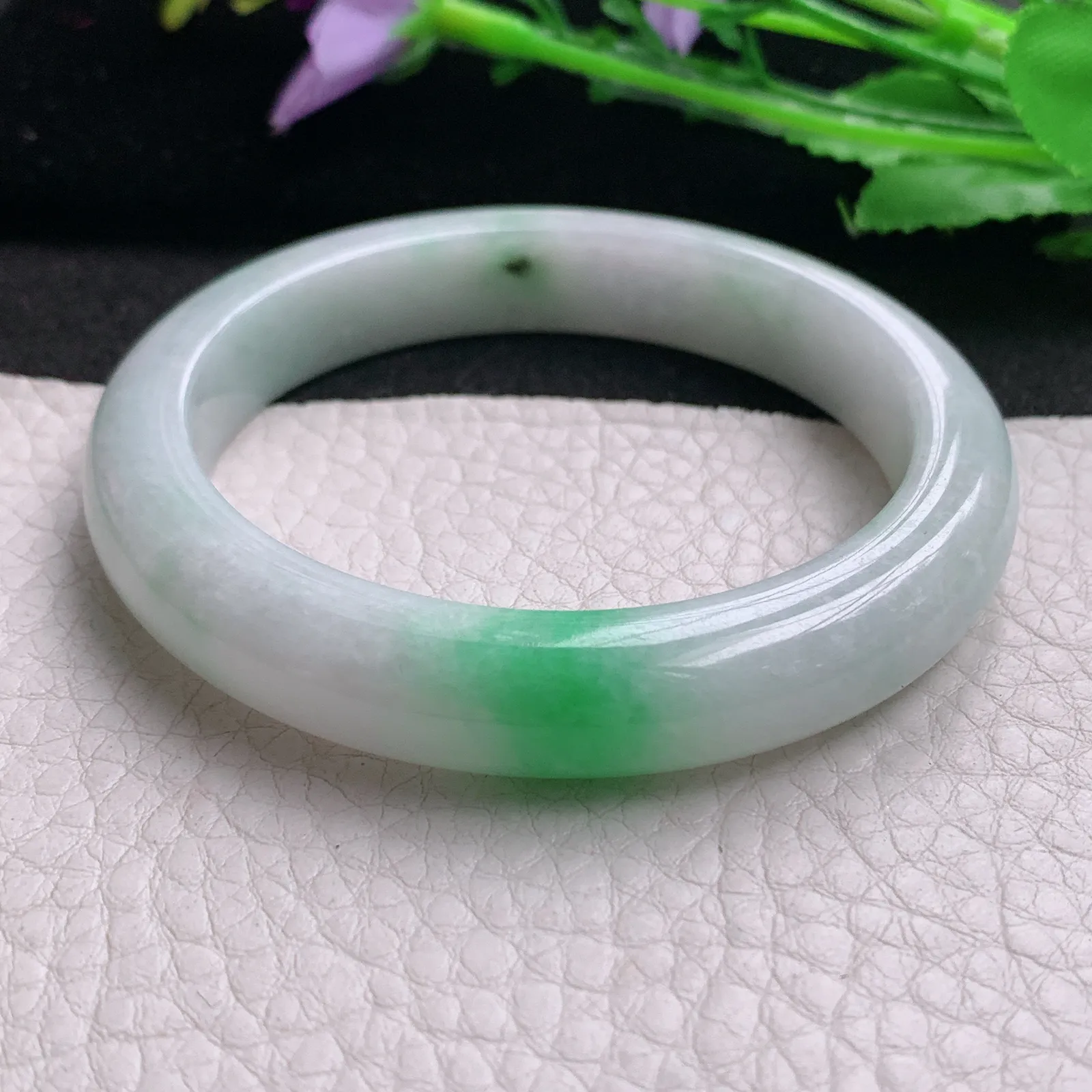 nr实拍54.5*10.5*8平安镯 天然缅甸翡翠A货玉手镯飘绿秀气宽边玉手环
