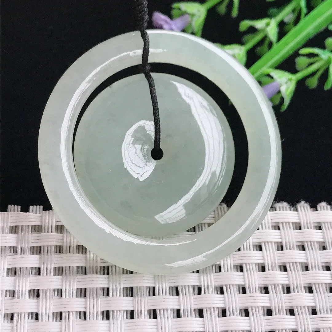 实拍A货翡翠45.5/5.1老坑冰胶水灵冰晴母子扣吊坠翡翠平安扣挂件