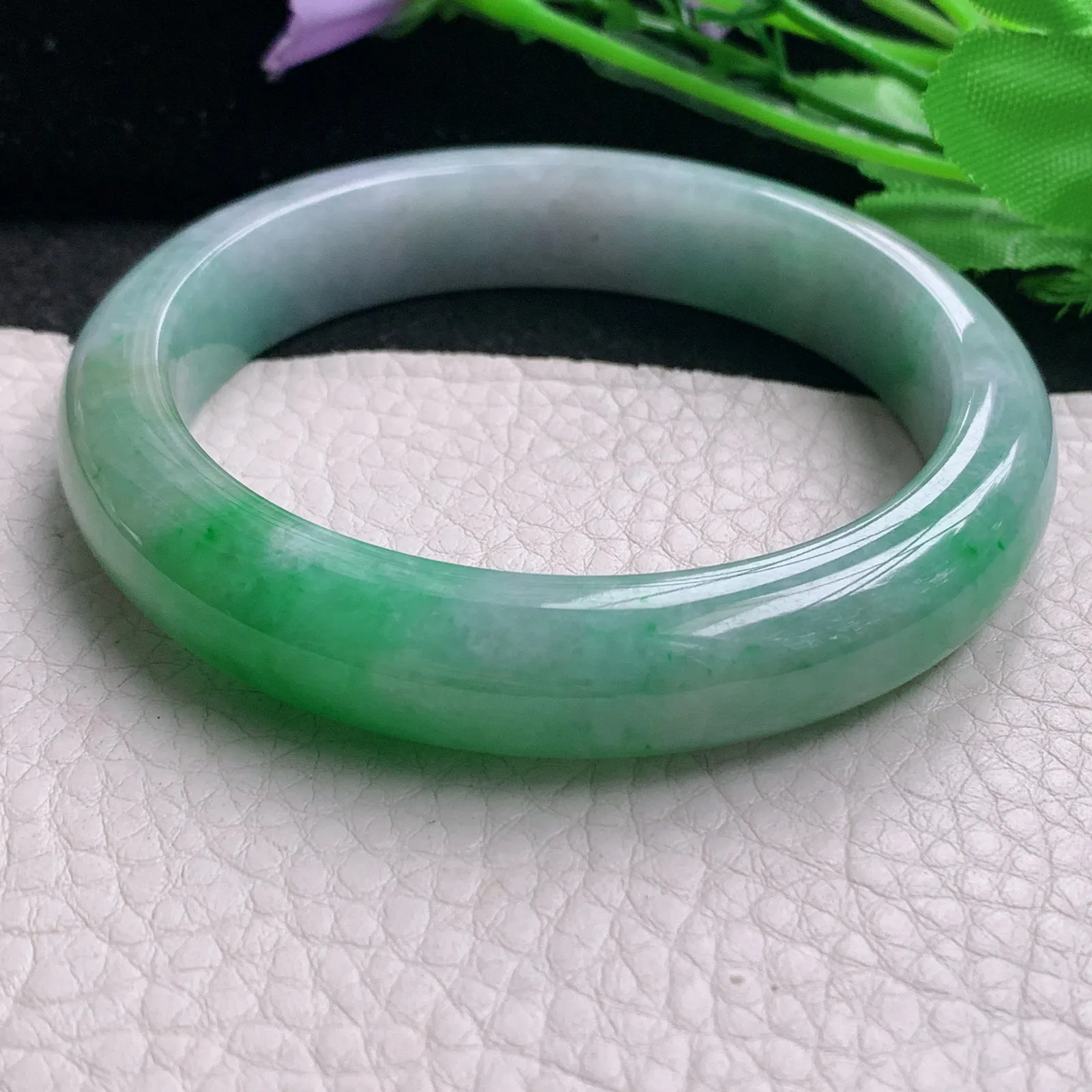 mq实拍59*12.3*8.8平安镯 天然缅甸翡翠A货玉手镯辣绿水润宽边玉手环