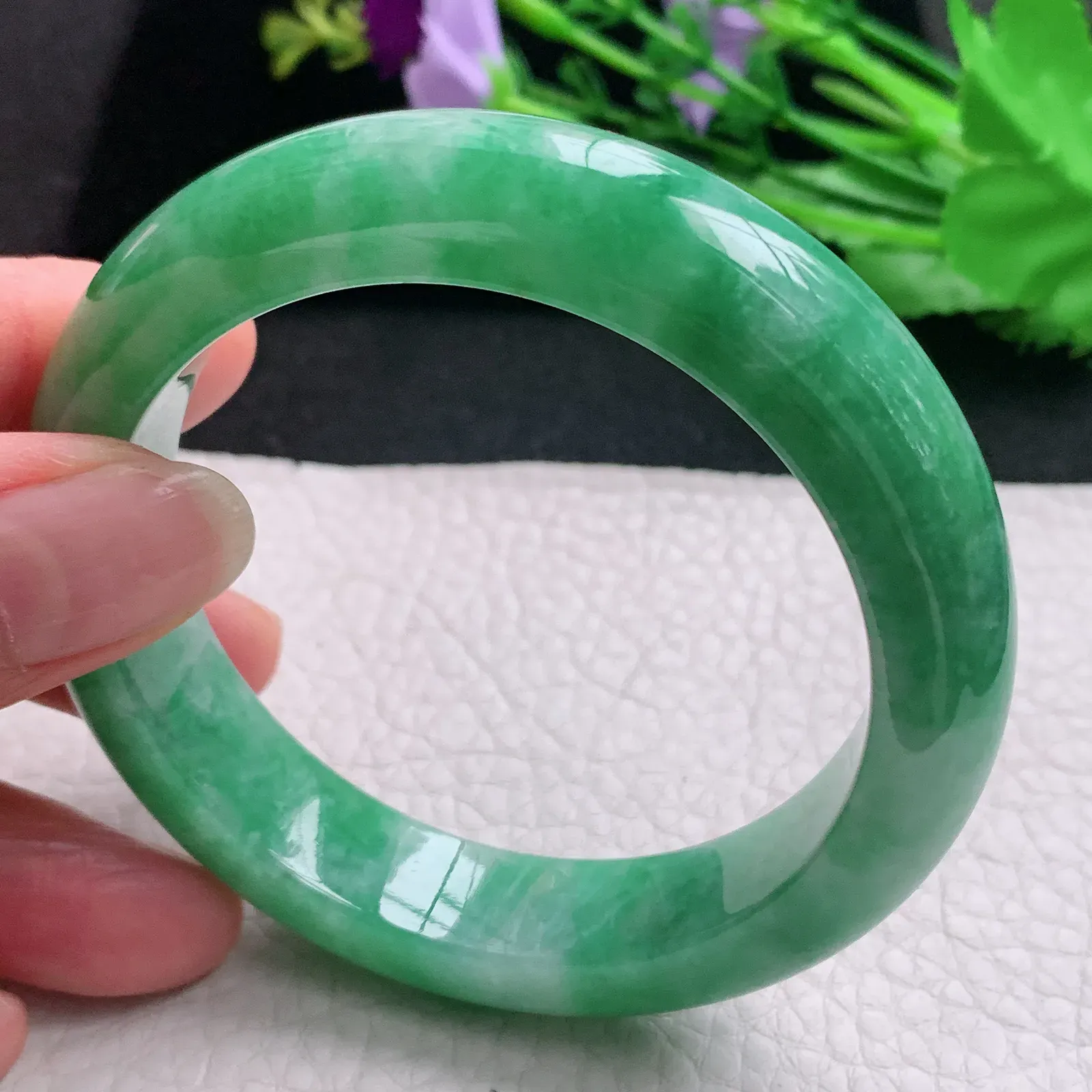 hh实拍56.5*13.5*9.3平安镯 天然缅甸翡翠A货玉手镯满绿辣色宽边玉手环