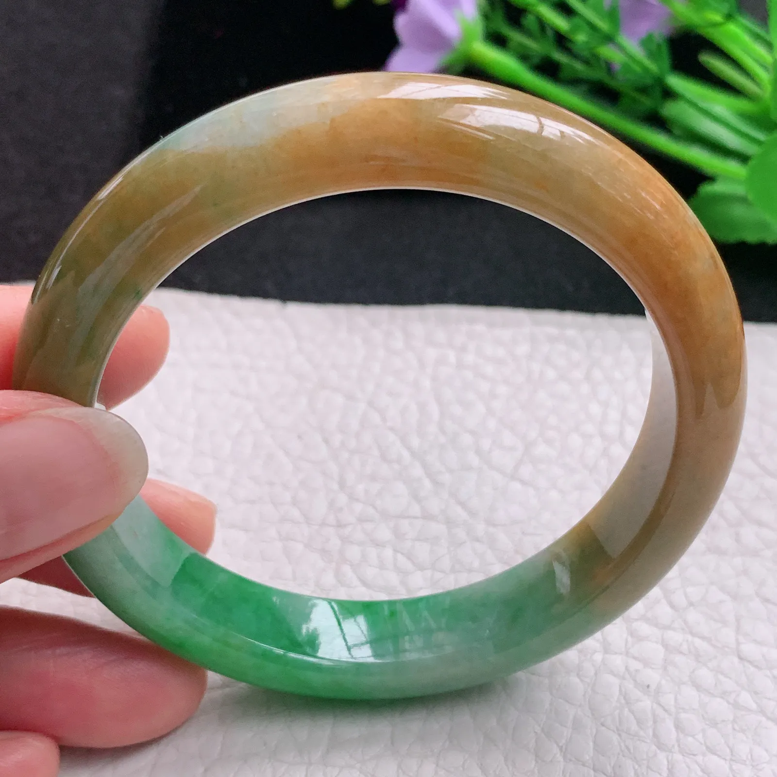 mq实拍53*11.3*8.4平安镯 天然缅甸翡翠A货玉手镯三彩水润宽边玉手环