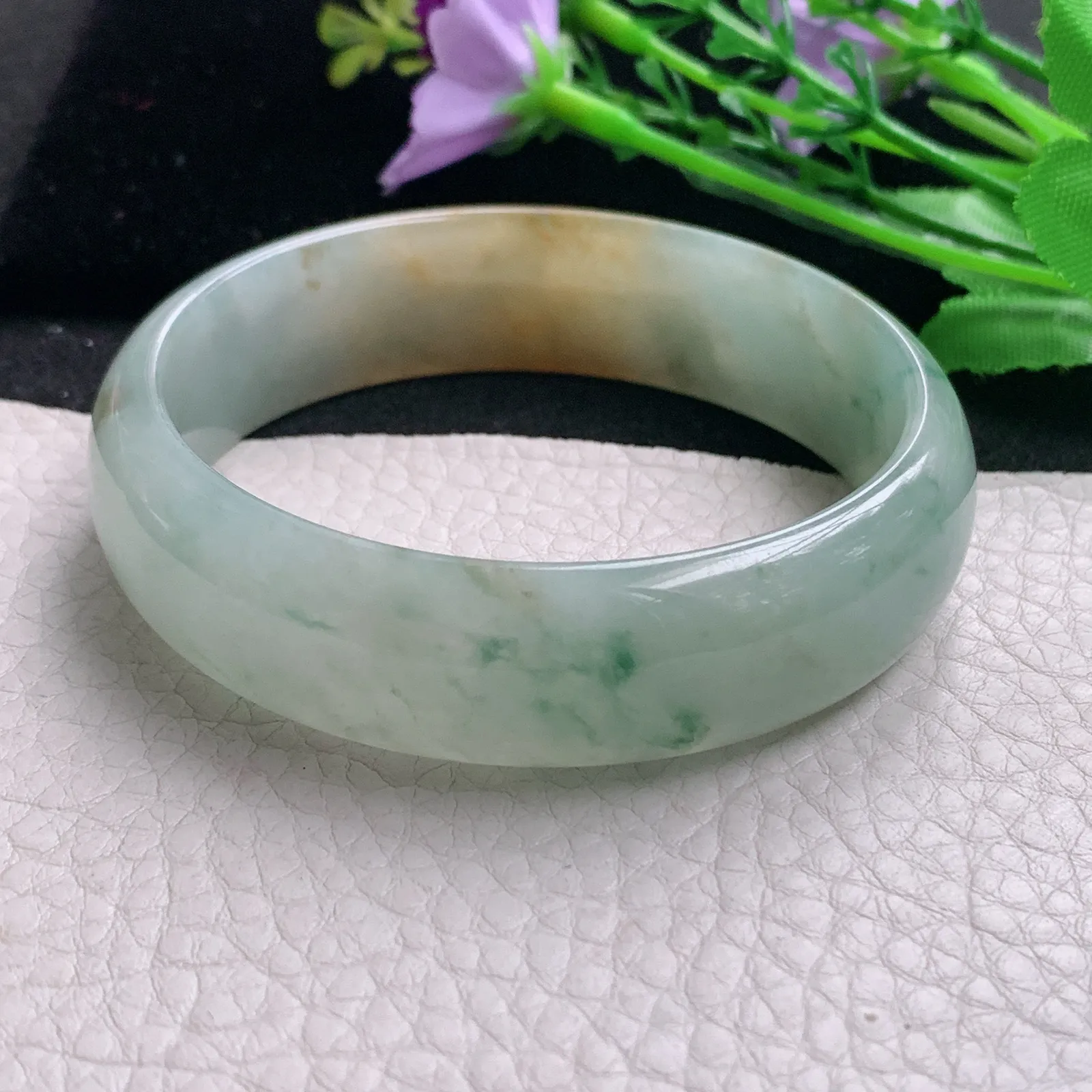 mq实拍59*16.2*6.5平安镯 天然缅甸翡翠A货玉手镯冰润三彩宽边玉手环