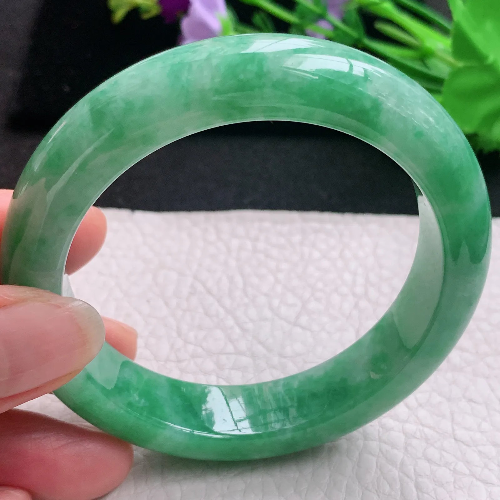 hh实拍56.5*13.5*9.3平安镯 天然缅甸翡翠A货玉手镯满绿辣色宽边玉手环