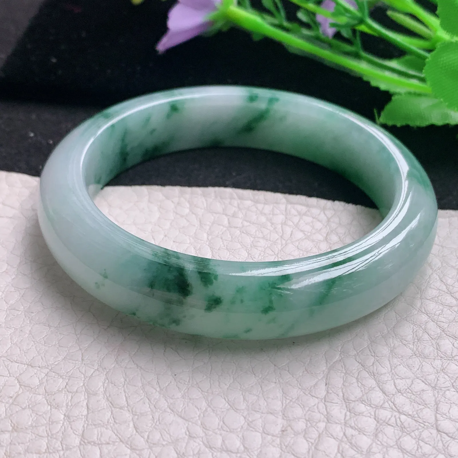 hh实拍57.5*13.8*8.8平安镯 天然缅甸翡翠A货玉手镯冰飘花宽边玉手环