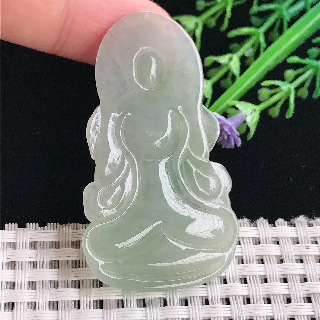 实拍A货翡翠55/31.2/4.5老坑冰晴绿渡母菩萨吊坠翡翠挂件
