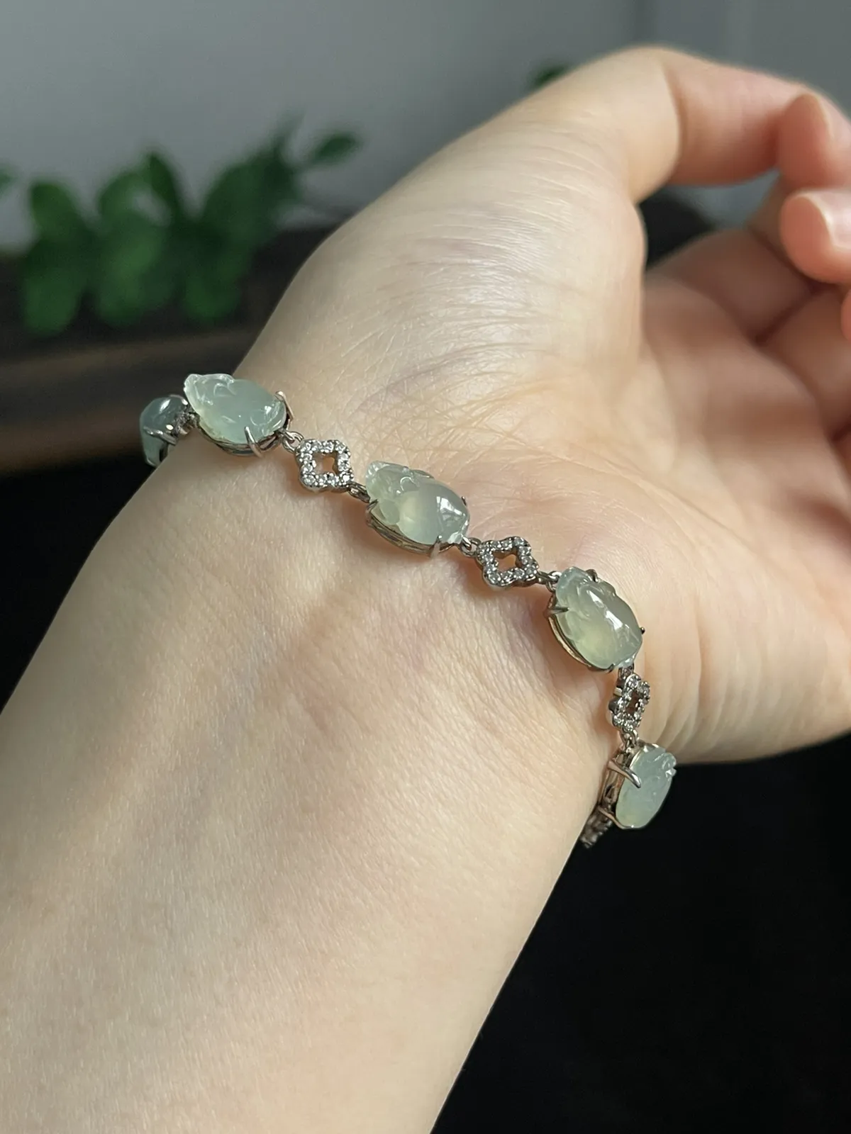 翡翠手链，印记：S925