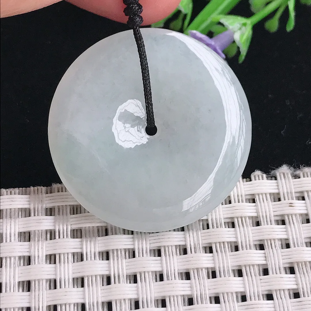 实拍A货翡翠32.8/5.2老坑冰润水灵平安扣吊坠正装翡翠玉扣挂件