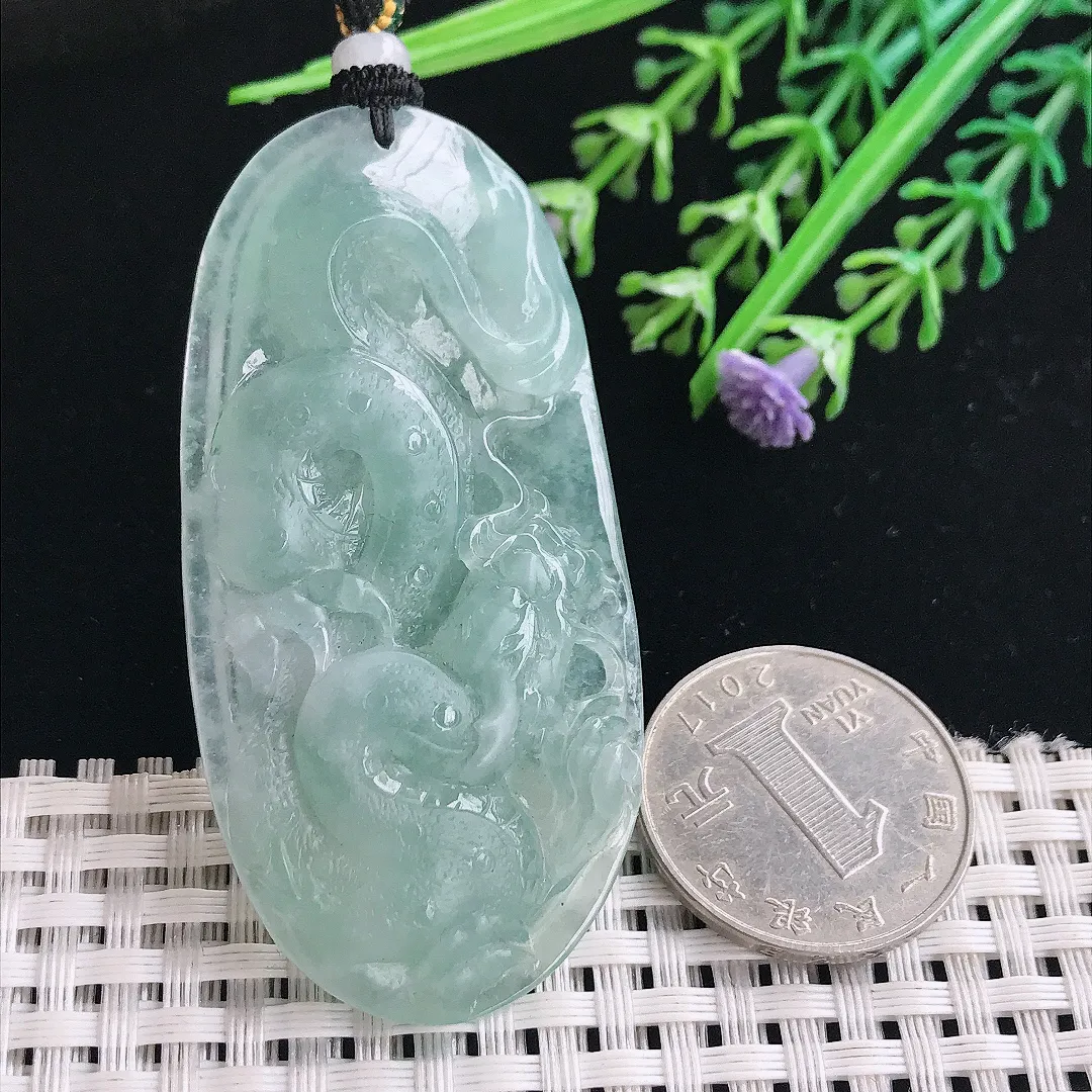 实拍A货翡翠62.5/31.5/9.8老坑冰胶水灵天空蓝龙牌吊坠翡翠挂件