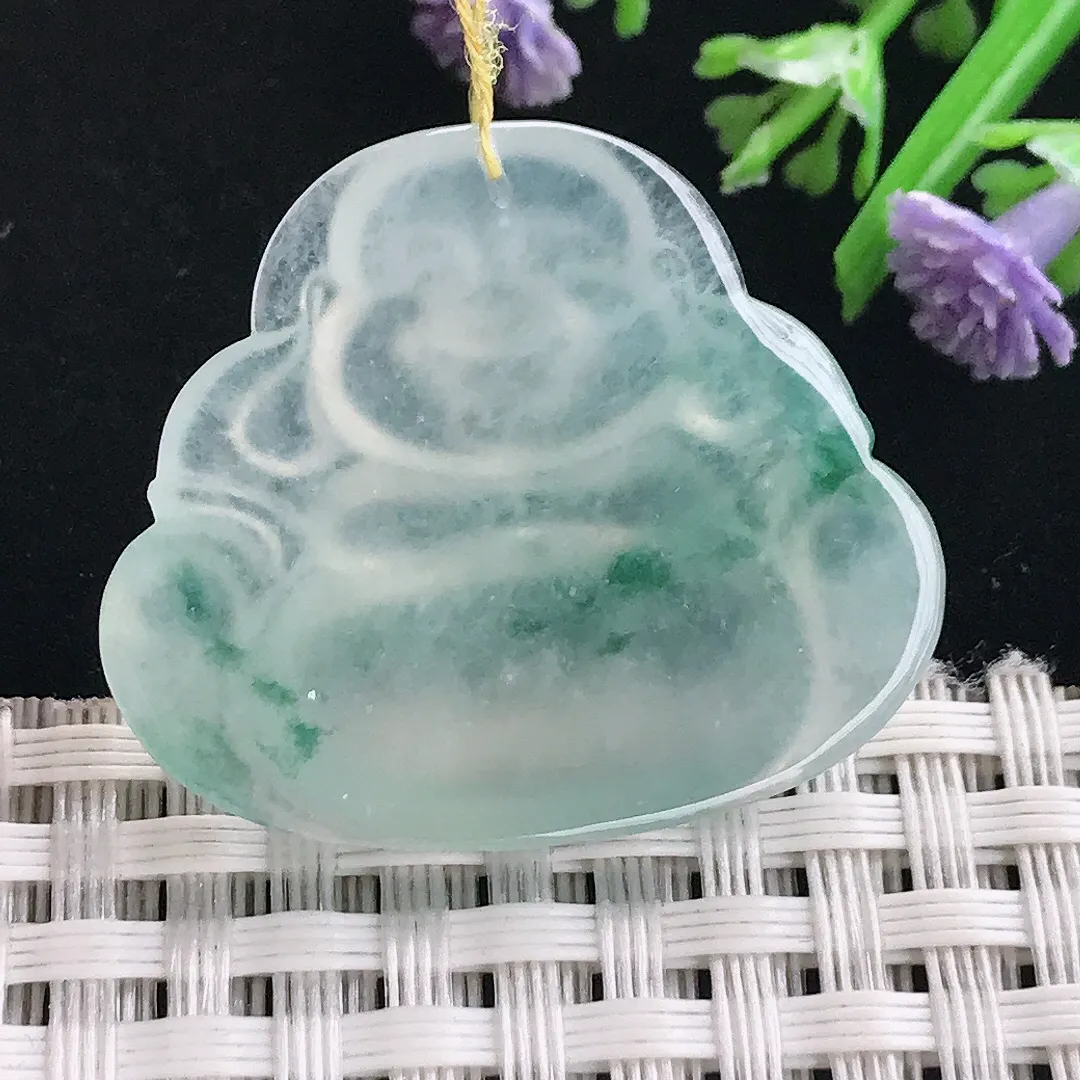 实拍A货翡翠27.8/32.8/6.2老坑冰种起胶冰飘花佛公吊坠翡翠玉佛挂件