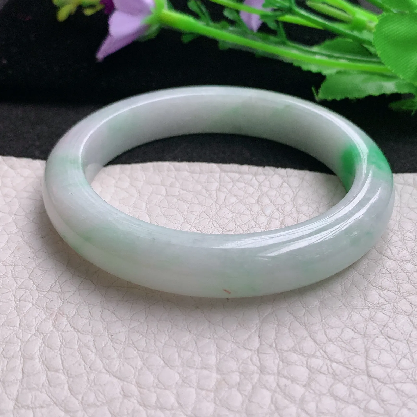 nr实拍54.5*10.5*8平安镯 天然缅甸翡翠A货玉手镯飘绿秀气宽边玉手环