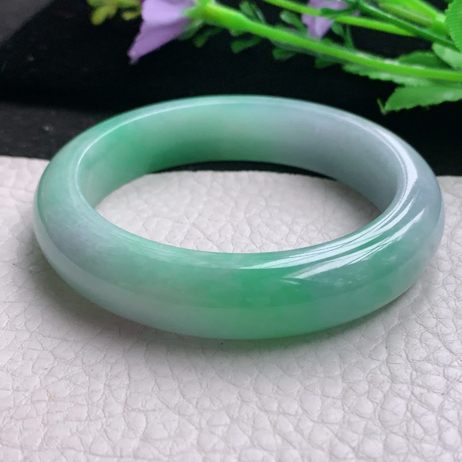 nr小圈口52.5*12.8*8.5平安镯 天然缅甸翡翠A货玉手镯春带彩秀气宽边玉手环