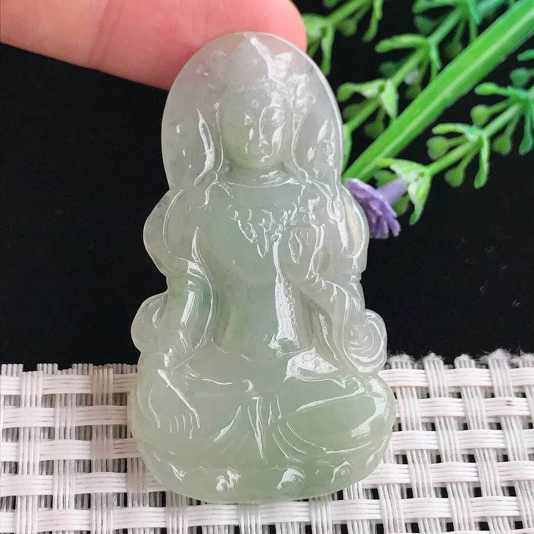 实拍A货翡翠55/31.2/4.5老坑冰晴绿渡母菩萨吊坠翡翠挂件