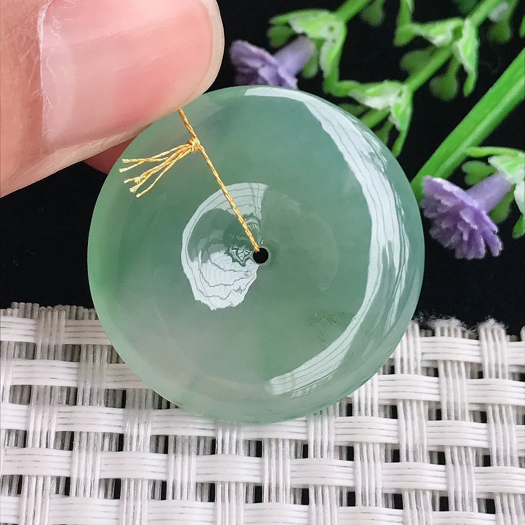 实拍A货翡翠30/5.6老坑冰胶果冻冰晴绿平安扣吊坠翡翠挂件