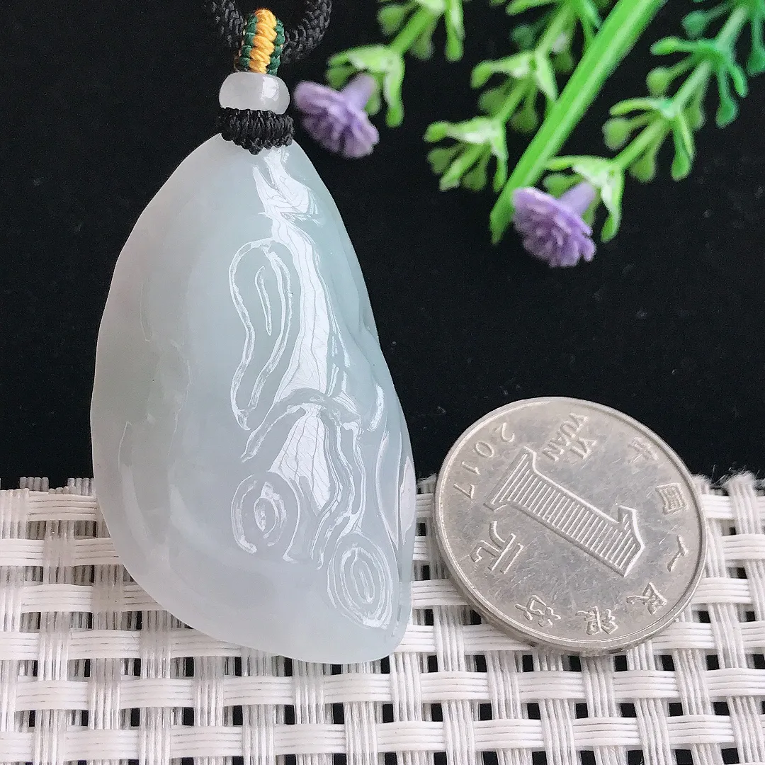 实拍A货翡翠44.8/27.8/14.5老坑冰润水灵原石随行吊坠翡翠挂件