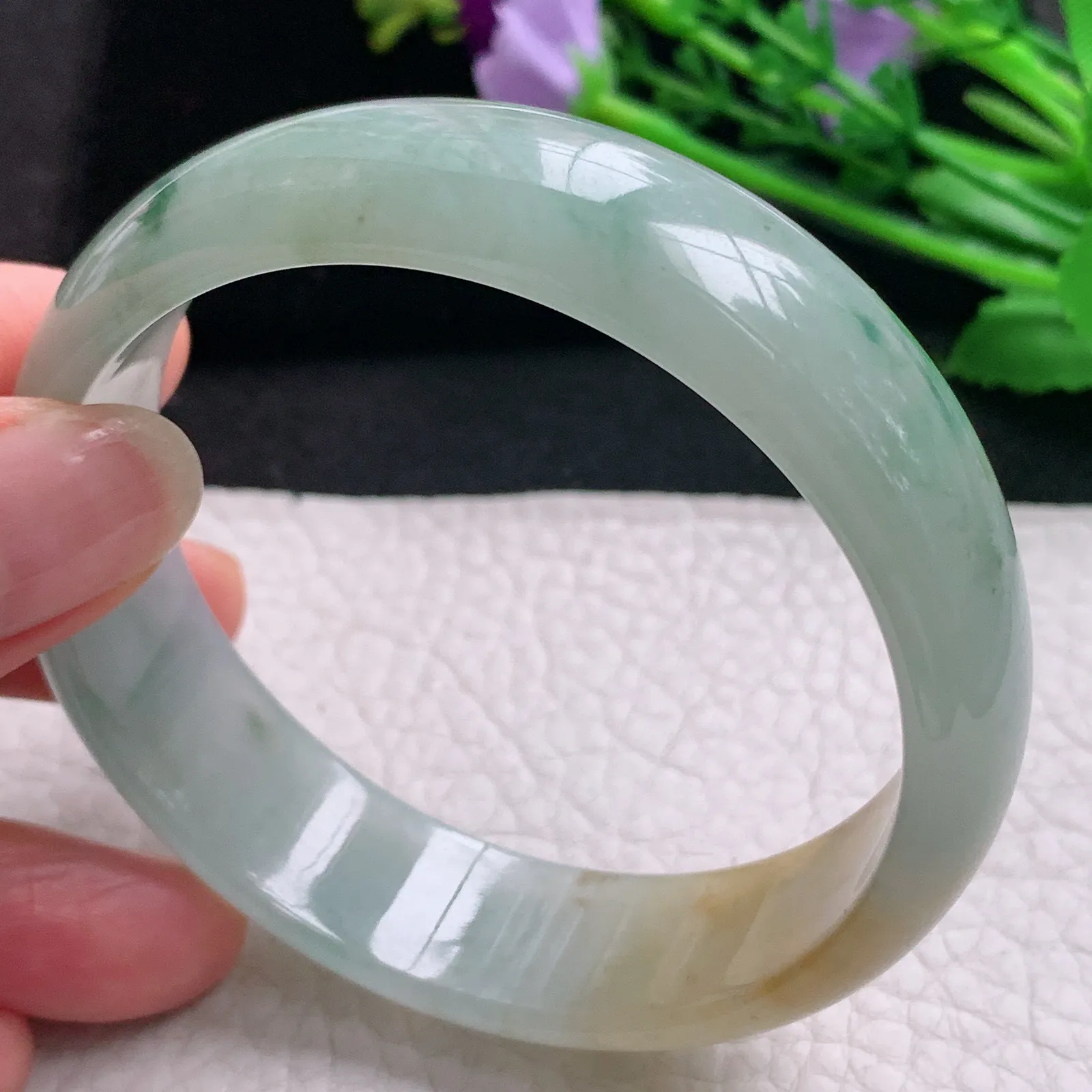 mq实拍59*16.2*6.5平安镯 天然缅甸翡翠A货玉手镯冰润三彩宽边玉手环