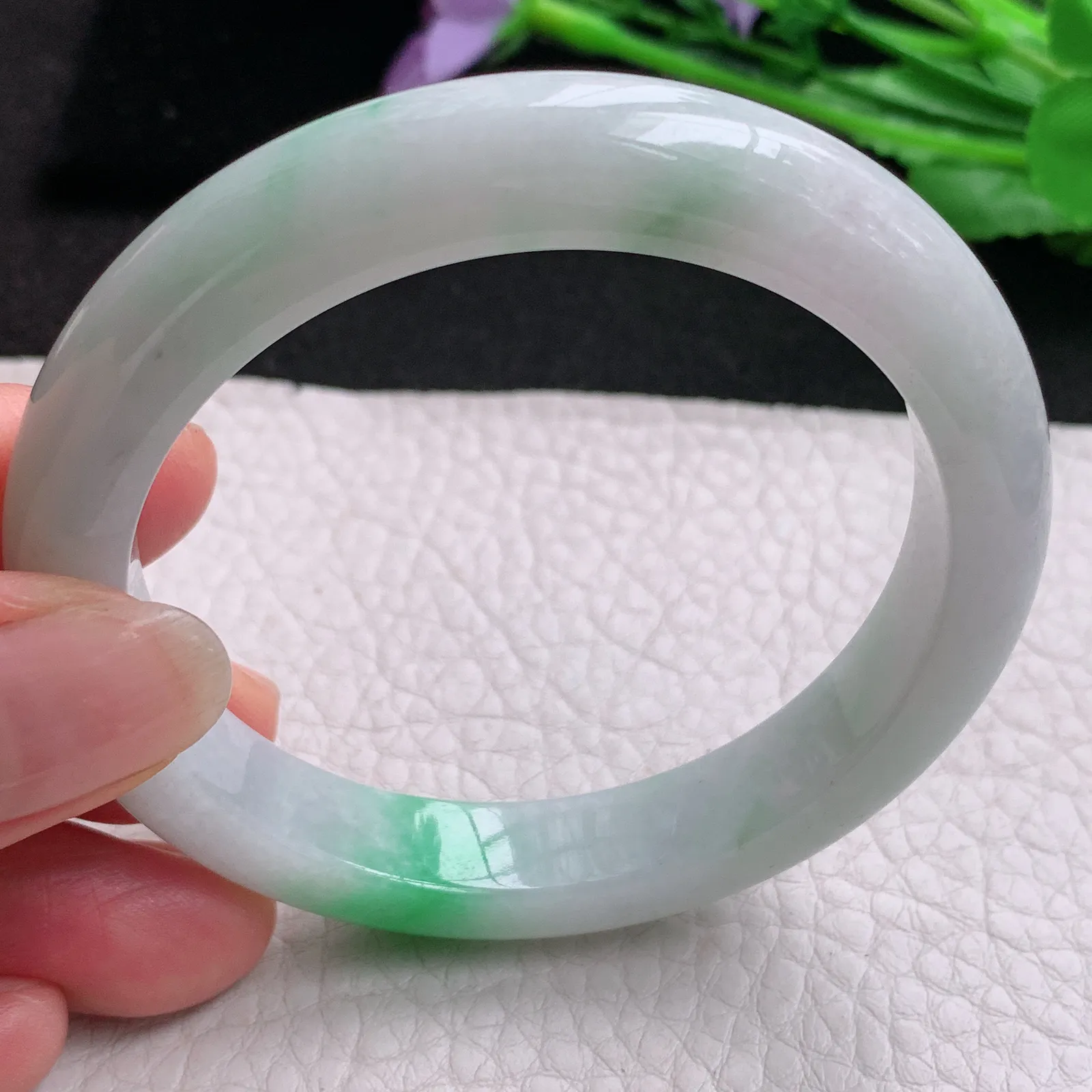 nr实拍54.5*10.5*8平安镯 天然缅甸翡翠A货玉手镯飘绿秀气宽边玉手环