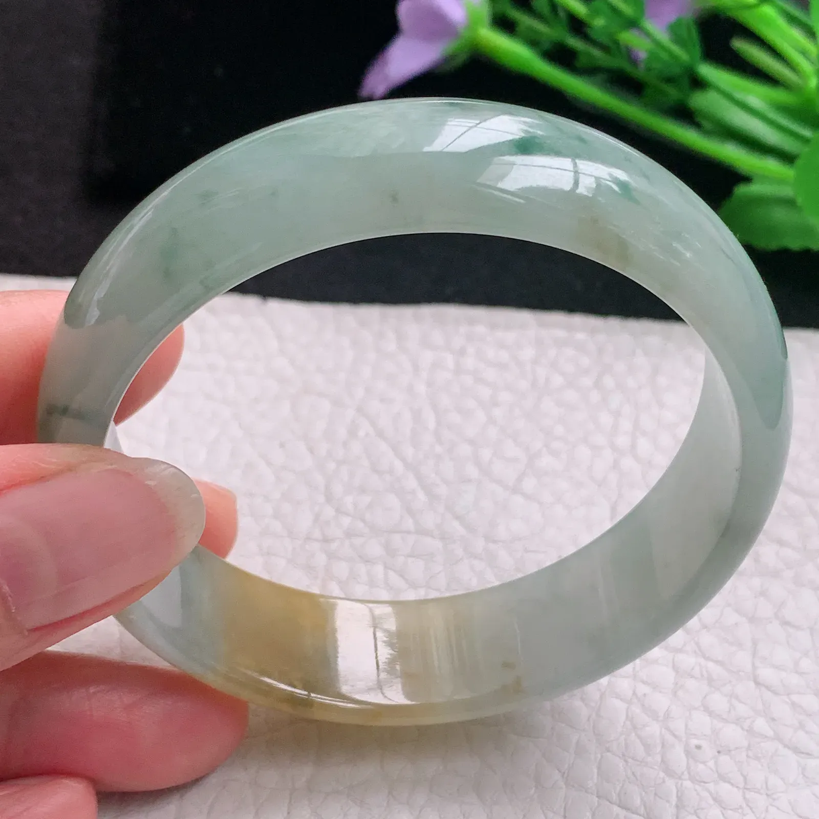 mq实拍59*16.2*6.5平安镯 天然缅甸翡翠A货玉手镯冰润三彩宽边玉手环