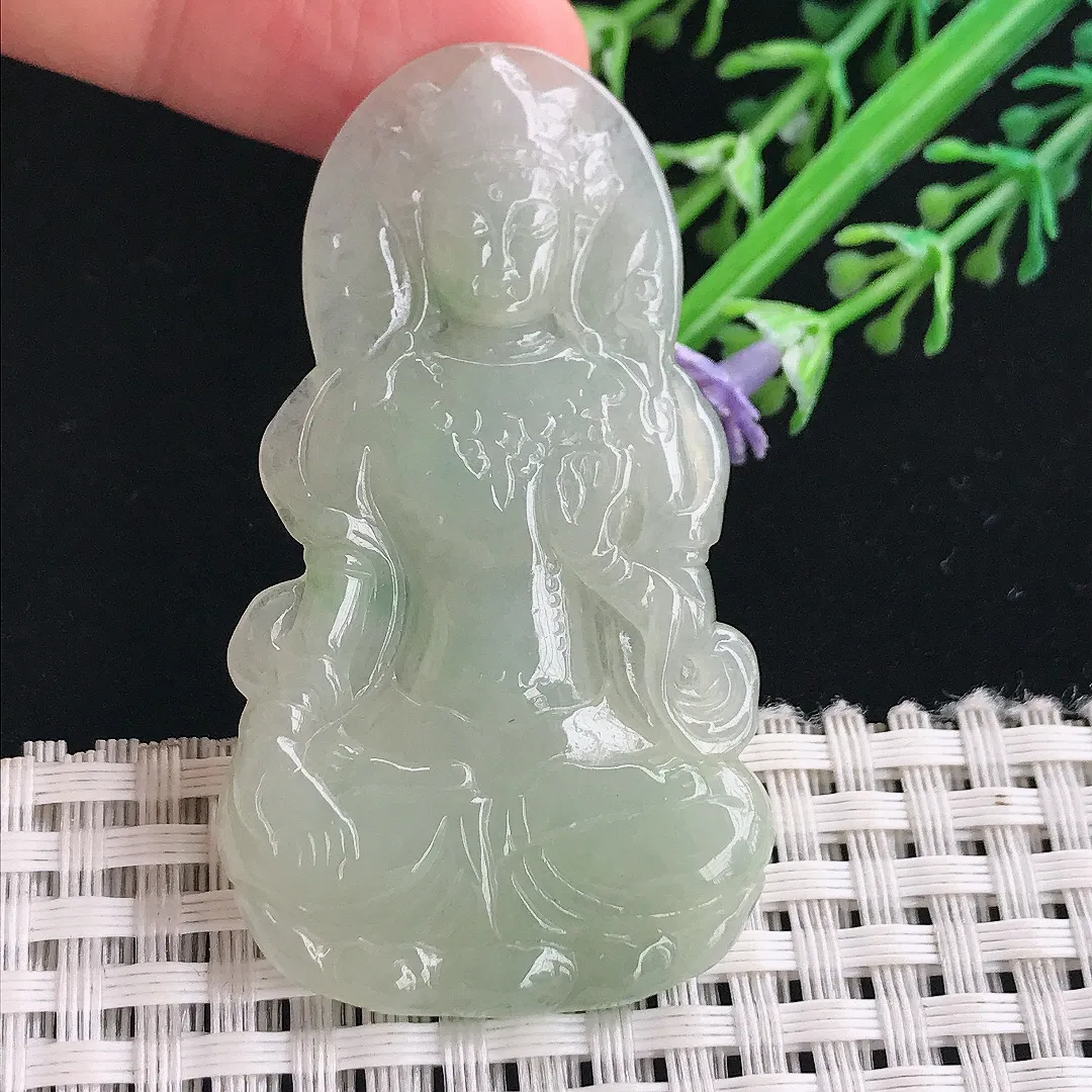 实拍A货翡翠55/31.2/4.5老坑冰晴绿渡母菩萨吊坠翡翠挂件