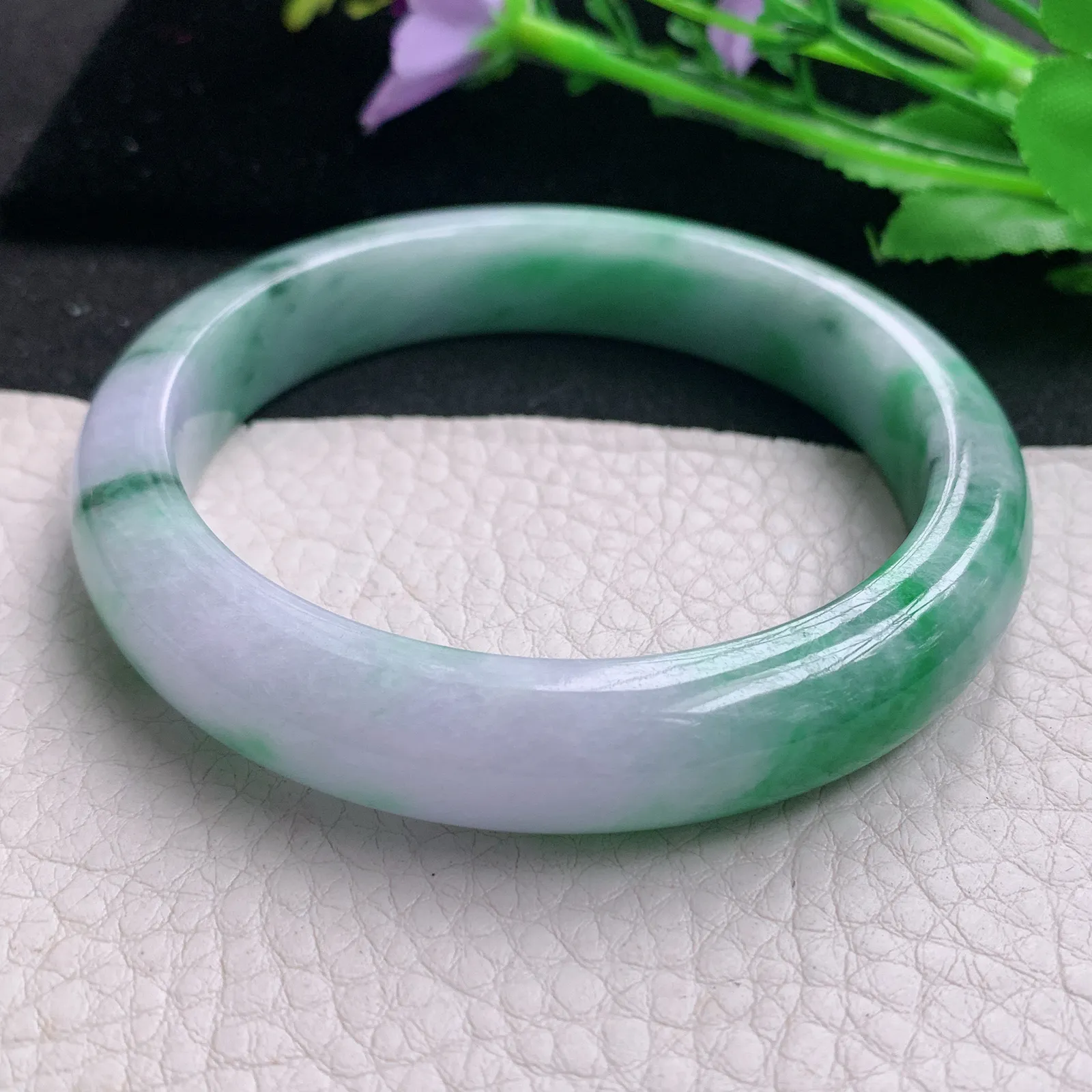 hh大圈口60*12.2*8.5平安镯 天然缅甸翡翠A货玉手镯春带彩宽边玉手环